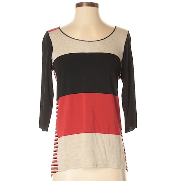 Bailey 44 Red, Tan, Black Striped Color Block Tee - Picture 1 of 2